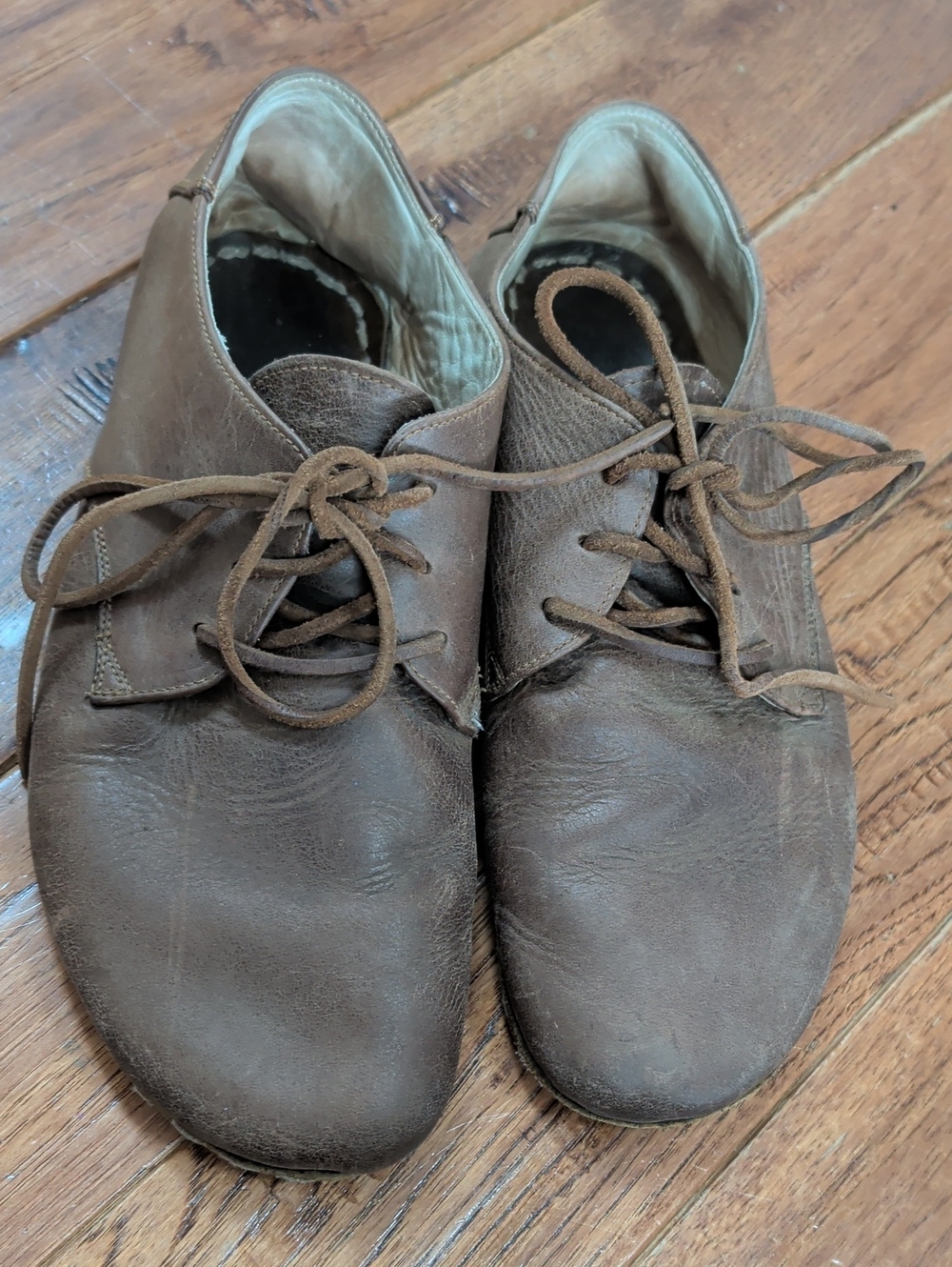 Raum Brounding Barefoot Men's Brown Leather Lace-Up Casual Shoes